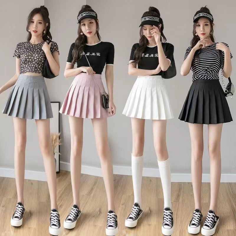 cinched waist pleated skirt sexy high waist summer a- line skirt skirt new women‘s pleated student women‘s skirt jk