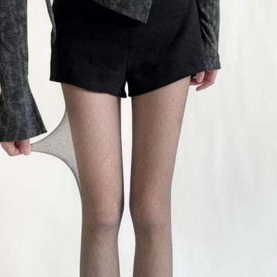 性感菱形网袜女士高弹丝袜春秋薄款防勾丝高透黑丝秋季透肉连裤袜