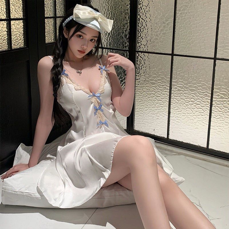 优雅白兰地超仙性感气质吊带纯欲薄薄款蕾丝冰丝纯御风睡衣睡衣女