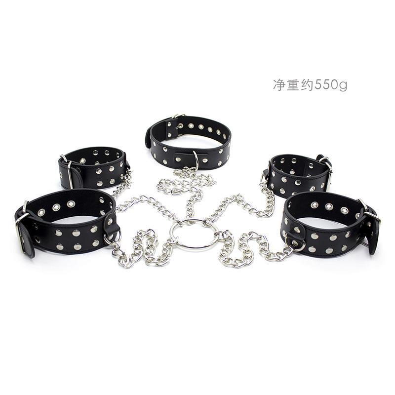 sm手脚脖连铐手铐脚铐项圈枷锁镣铐皮革拘束夫妻激情另类用品